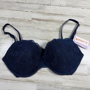 NWT JOYSPUN‎ Womens Navy Blue Lace Push Up Bra 38D